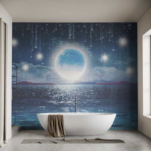 Carta da parati Luna sull'acqua con stelle e nuvole, Carta da parati design, Carta da parati popolare, u23205 - Tapeko.it