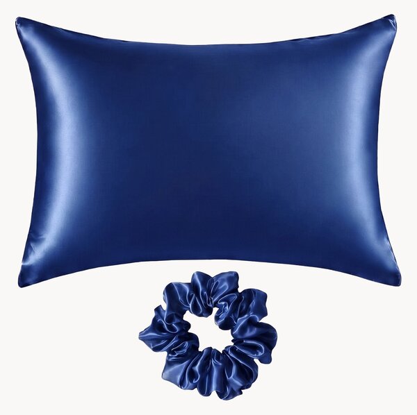 Set federa e scrunchie in raso di seta di gelso Lapis Lazuli, set da 2