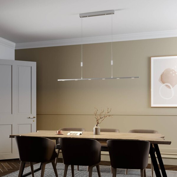 Lucande lampada LED a sospensione Arnik, 140 cm, color nichel, dimmerabile Arnik Lucande,, Alluminio / Grigio / Zincato, Soggiorno / Sala da pranzo, Metallo, Moderno