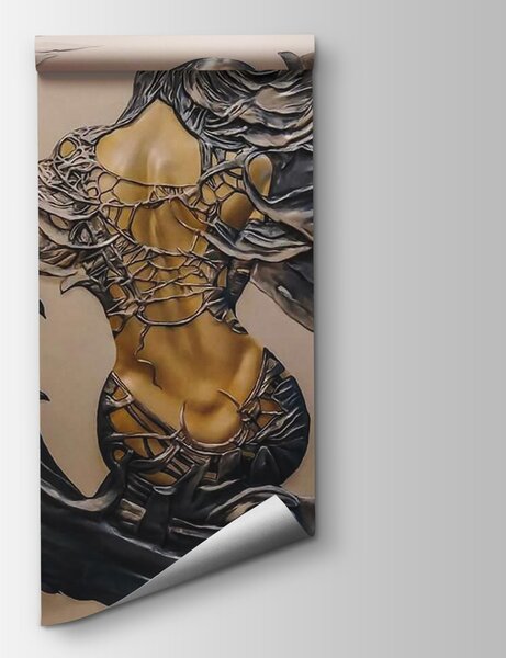 Carta da parati Scultura in metallo di una donna con le ali, Carta da parati 3d, Carta da parati popolare, u24303 - Tapeko.it
