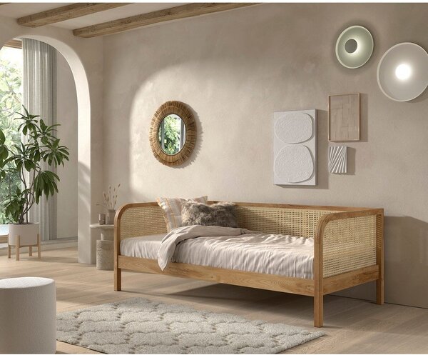 Letto singolo di colore naturale in rovere massiccio con rete inclusa 90x200 cm Olive Captain Rotan – Vipack