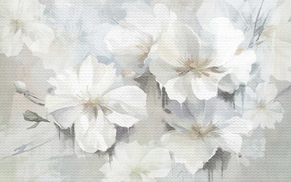 Carta da parati Delicati fiori bianchi dalle tonalità tenui, Carta da parati design, Carta da parati popolare, u23532 - Tapeko.it
