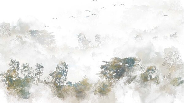 Carta da parati Uccelli in volo sugli alberi, Carta da parati Natura, Carta da parati popolare, u25015 - Tapeko.it