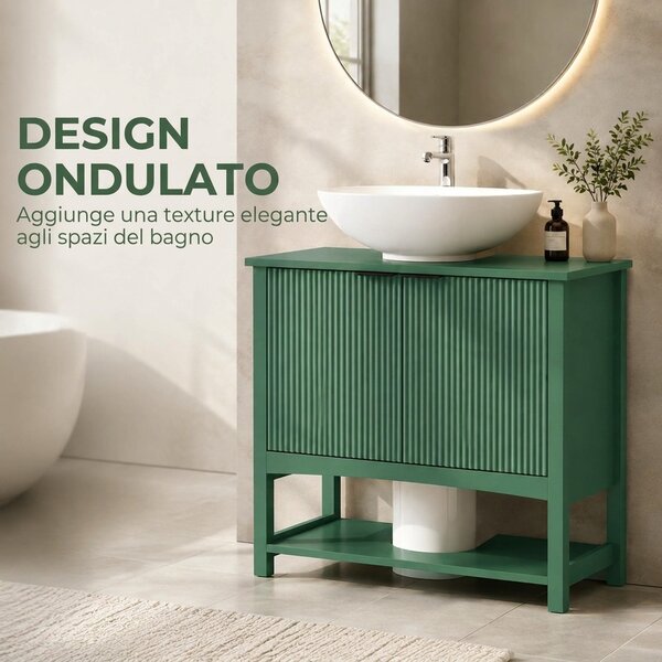 HOMCOM Mobile Sottolavabo per Lavabo a Colonna con Anta e Ripiano, Verde Intenso | Aosom Italy