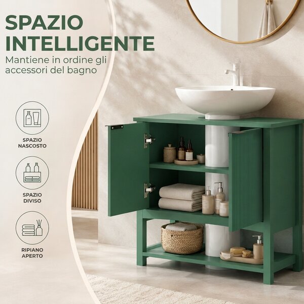 HOMCOM Mobile Sottolavabo per Lavabo a Colonna con Anta e Ripiano, Verde Intenso | Aosom Italy