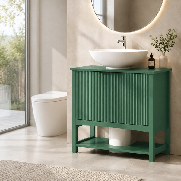 HOMCOM Mobile Sottolavabo per Lavabo a Colonna con Anta e Ripiano, Verde Intenso | Aosom Italy
