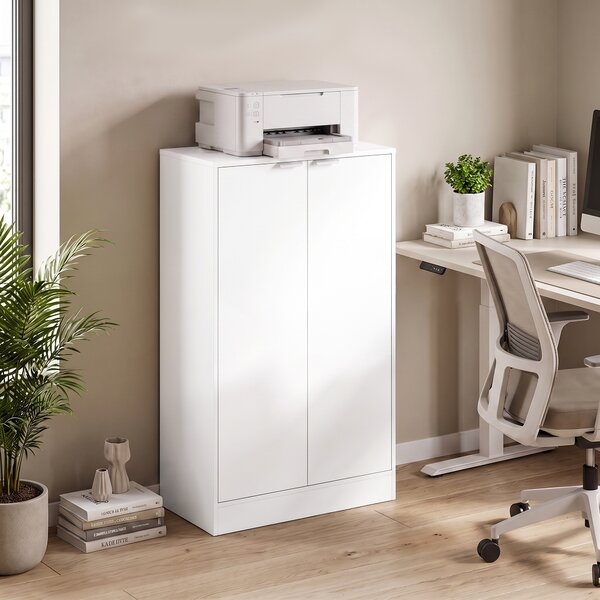 HOMCOM Mobiletto Ufficio con 3 Ripiani e Ante, 60x33.5x108 cm, Bianco | Aosom Italy