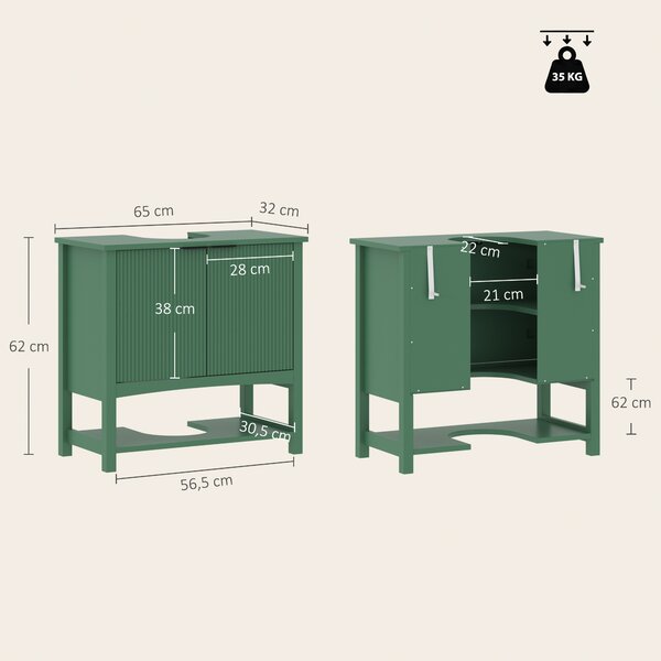 HOMCOM Mobile Sottolavabo per Lavabo a Colonna con Anta e Ripiano, Verde Intenso | Aosom Italy