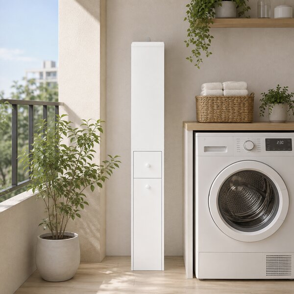 HOMCOM Mobiletto da Bagno Slim Salvaspazio con Ruote e Cassetto, Bianco | Aosom Italy
