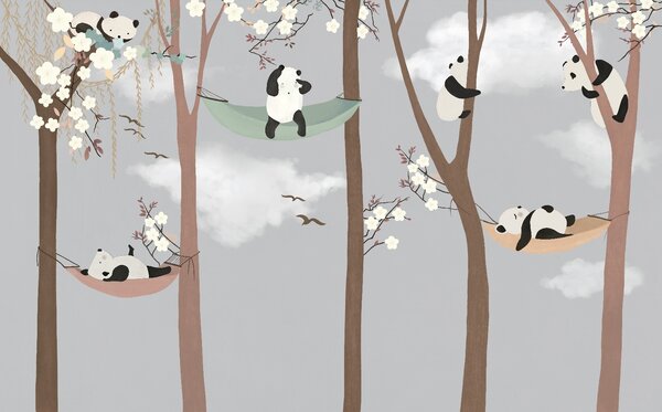 Carta da parati Panda in amaca sugli alberi, Carta da parati per Bambini, Carta da parati popolare, u25523 - Tapeko.it