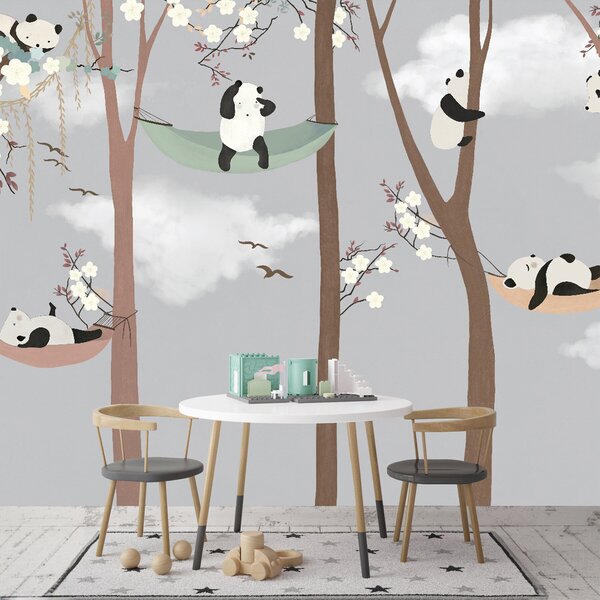 Carta da parati Panda in amaca sugli alberi, Carta da parati per Bambini, Carta da parati popolare, u25523 - Tapeko.it