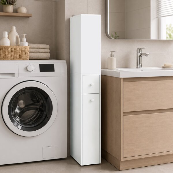 HOMCOM Mobiletto da Bagno Slim Salvaspazio con Ruote e Cassetto, Bianco | Aosom Italy