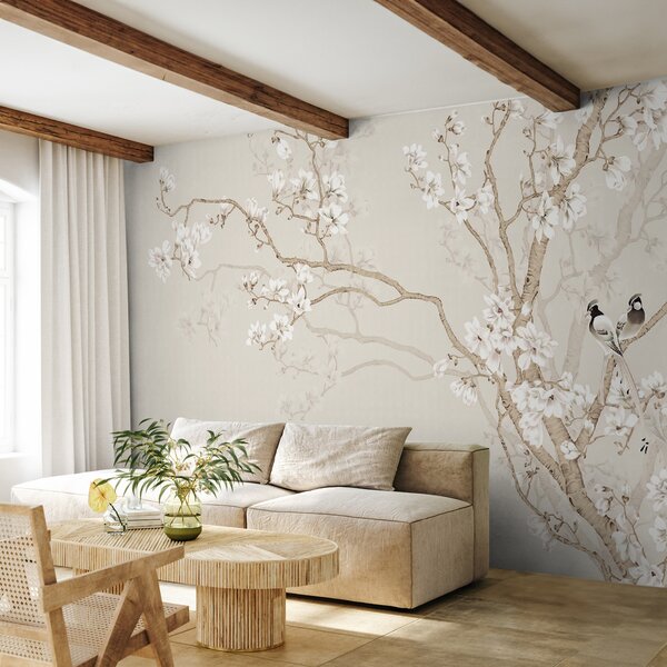 Carta da parati Albero con fiori bianchi, Carta da parati 3d, Carta da parati popolare, u25842 - Tapeko.it