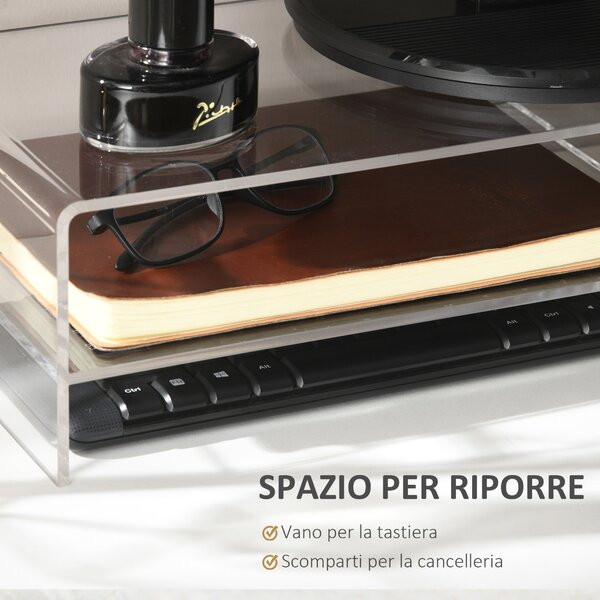 HOMCOM Supporto Monitor PC 24" max con 2 Ripiani Aperti, in Acrilico Trasparente, 50.8x19x12 cm|Aosom