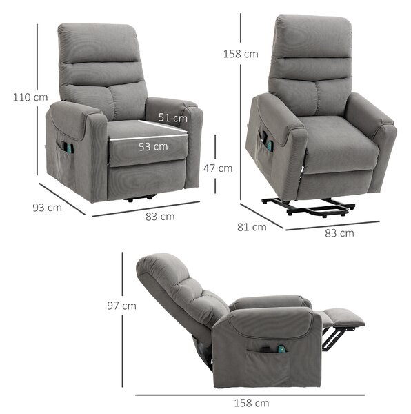HOMCOM Poltrona Reclinabile Massaggiante con Telecomando, in Poliestere e Metallo, 79x97x103 cm, Grigio