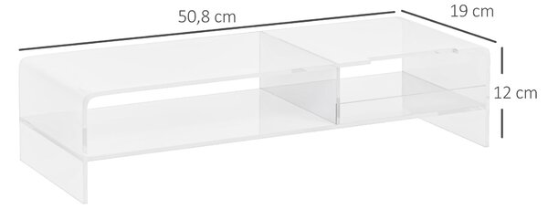 HOMCOM Supporto Monitor PC 24" max con 2 Ripiani Aperti, in Acrilico Trasparente, 50.8x19x12 cm|Aosom