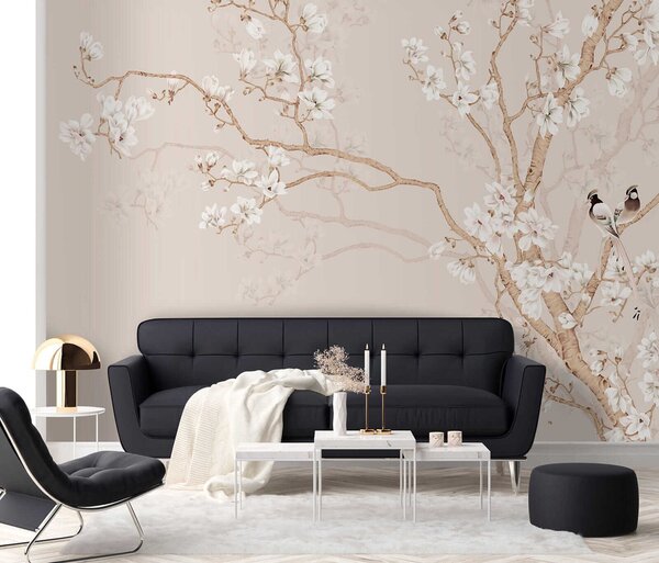 Carta da parati Albero con fiori bianchi, Carta da parati 3d, Carta da parati popolare, u25842 - Tapeko.it