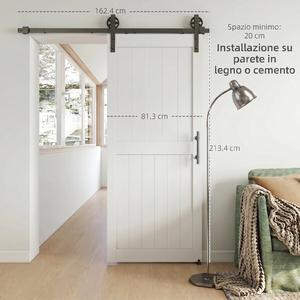 HOMCOM Porta Scorrevole con la ferramenta di montaggio da Interno, Stile Industriale, 81.3x213.4 cm, Legno | Aosom Italy