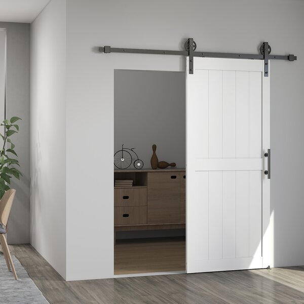 HOMCOM Porta Scorrevole con la ferramenta di montaggio da Interno, Stile Industriale, 81.3x213.4 cm, Legno | Aosom Italy