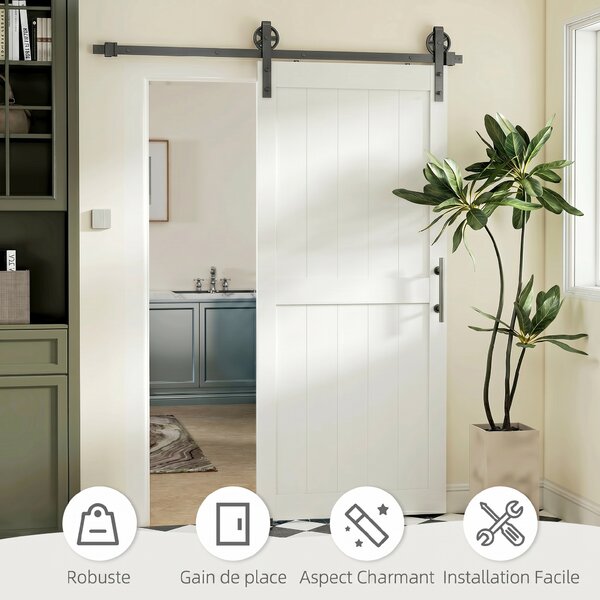 HOMCOM Porta Scorrevole con la ferramenta di montaggio da Interno, Stile Industriale, 81.3x213.4 cm, Legno | Aosom Italy