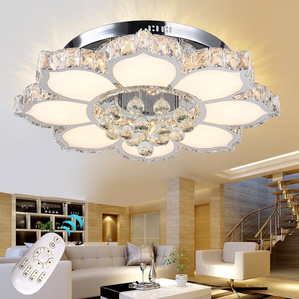 Lampada da soffitto a LED, modello 3017WJ-660, 132W, con telecomando. Colore e intensità della luce regolabili. Cristalli di 3x5 cm. 132 watt, classe energetica A+