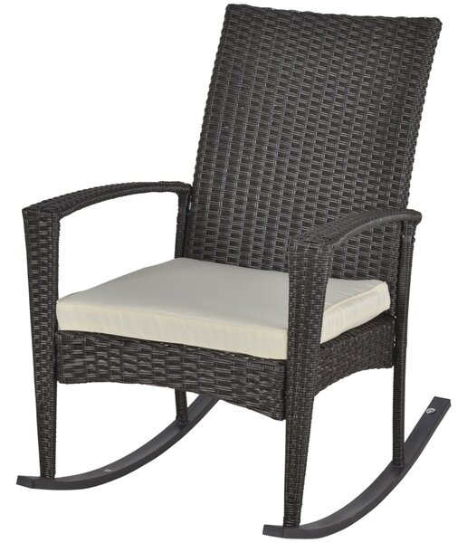 Outsunny Poltrona a Dondolo con Cuscino d'Assise Sfoderabile, Effetto Rattan, in Resina Intrecciata, 66x88x98 cm, Marrone | Aosom Italy