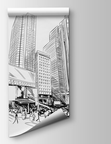Carta da parati Disegno di una città con edifici alti, Carta da parati citta, Carta da parati popolare, u29979 - Tapeko.it