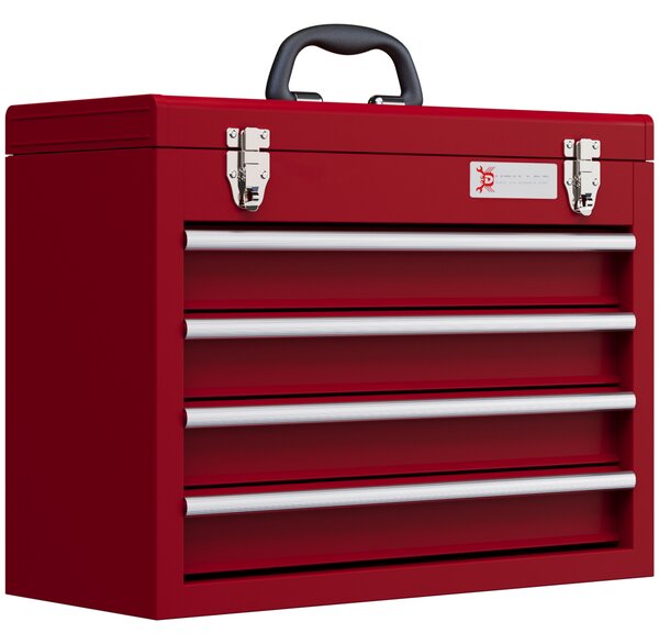 DURHAND Cassetta Porta Attrezzi in Acciaio con 4 Cassetti, Vassoio Superiore a Doppia Serratura, 51x22x39.5 cm, Rosso | Aosom Italy