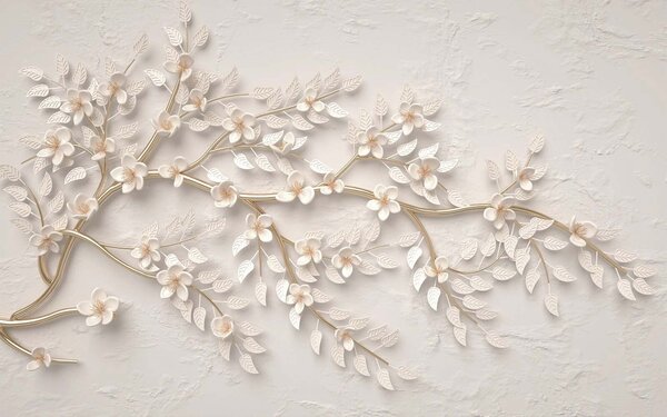 Carta da parati Elegante decorazione floreale in metallo su sfondo bianco, Carta da parati 3d fiori, Carta da parati popolare, u30618 - Tapeko.it