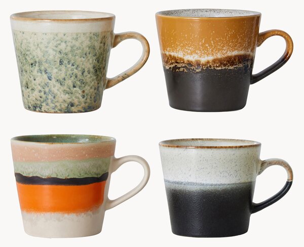 Set di 4 tazze fatte a mano con smalto reattivo 70's