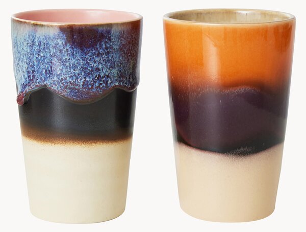 Set di 2 tazze XL fatte a mano con smalto reattivo 70's