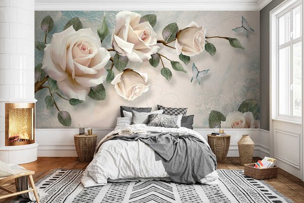Carta da parati Rose crema, Carta da parati Floreale, Carta da parati Rose, u31353 : Uwalls.it