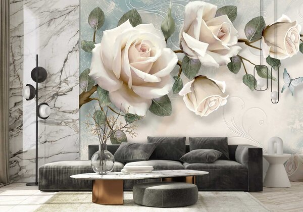Carta da parati Rose crema, Carta da parati Floreale, Carta da parati Rose, u31353 : Uwalls.it
