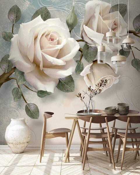 Carta da parati Rose crema, Carta da parati Floreale, Carta da parati Rose, u31353 : Uwalls.it