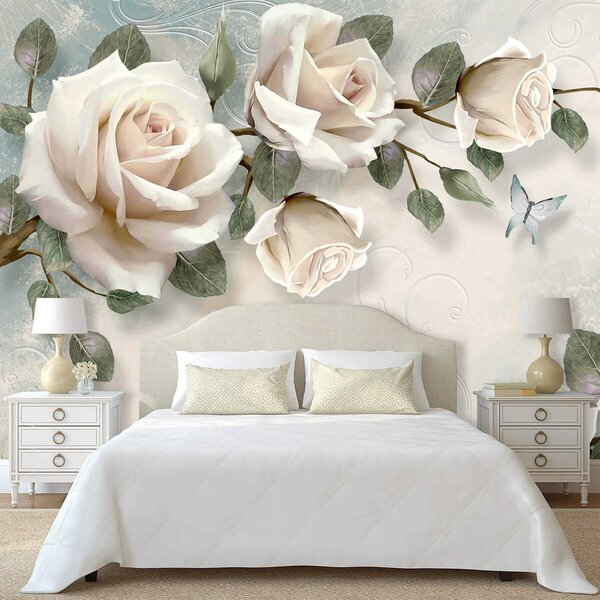 Carta da parati Rose crema, Carta da parati Floreale, Carta da parati Rose, u31353 : Uwalls.it