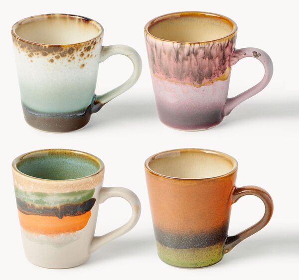 Set di 4 tazzine da espresso fatte a mano con smalto reattivo 70's