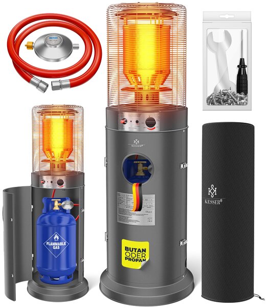 Riscaldatore a gas KESSER® KE12, fungo riscaldante per terrazza, riscaldatore da terrazza, riscaldatore a gas da esterno, 10 kW, riscaldatore a gas, radiatore termico, apparecchio di riscaldamento - con copertura protettiva inclusa