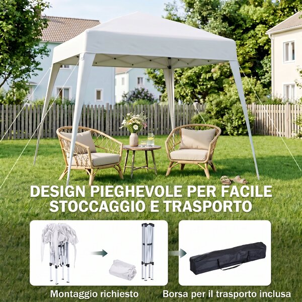 Outsunny Gazebo Pieghevole da Giardino 3x3m Struttura in Acciaio, Corde Antivento e Sacca di Trasporto, Bianco