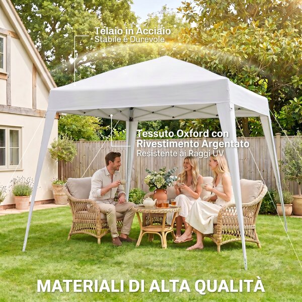 Outsunny Gazebo Pieghevole da Giardino 3x3m Struttura in Acciaio, Corde Antivento e Sacca di Trasporto, Bianco