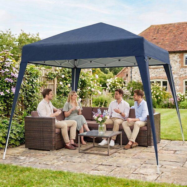 Outsunny Gazebo Pieghevole da Giardino 2.4x2.4m con Struttura in Acciaio e Corde Antivento, Blu