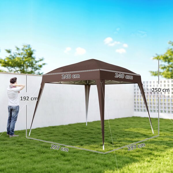 Outsunny Gazebo Pieghevole da Giardino 2.4x2.4m con Struttura in Acciaio e Corde Antivento, Caffè|Aosom