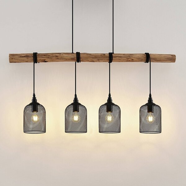 Lampada a sospensione Elrond Lindby, dimmerabile, Legno chiaro, Soggiorno / Sala da pranzo, Legno, Campagna / Rustiche, Lampada a sospensione