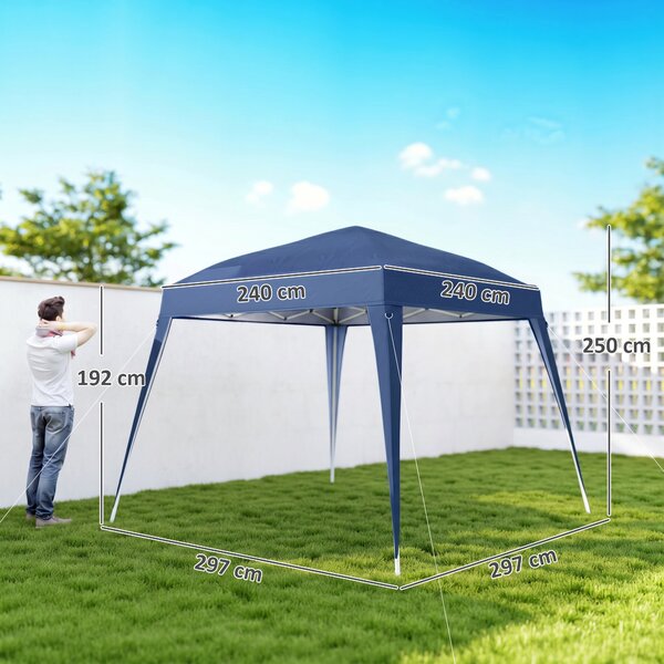 Outsunny Gazebo Pieghevole da Giardino 2.4x2.4m con Struttura in Acciaio e Corde Antivento, Blu