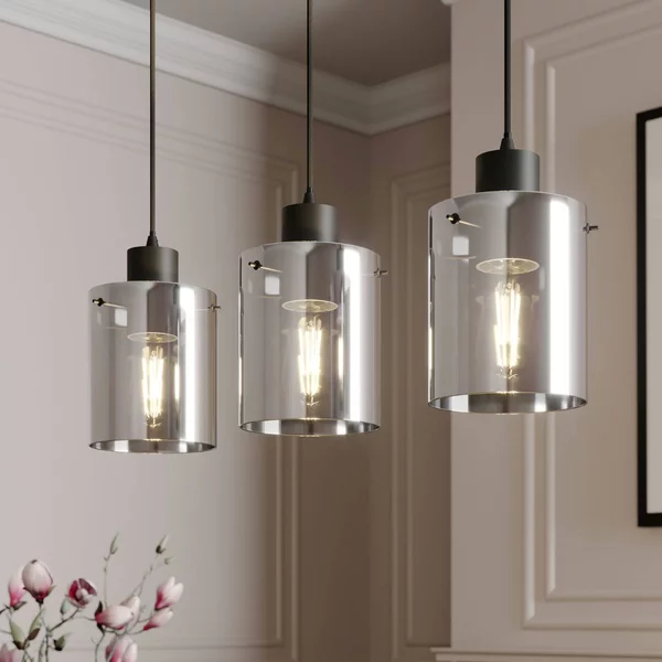 Lampada a sospensione in vetro Kourtney Lindby, dimmerabile, Nero, Soggiorno / Sala da pranzo, Moderno, Lampada a sospensione