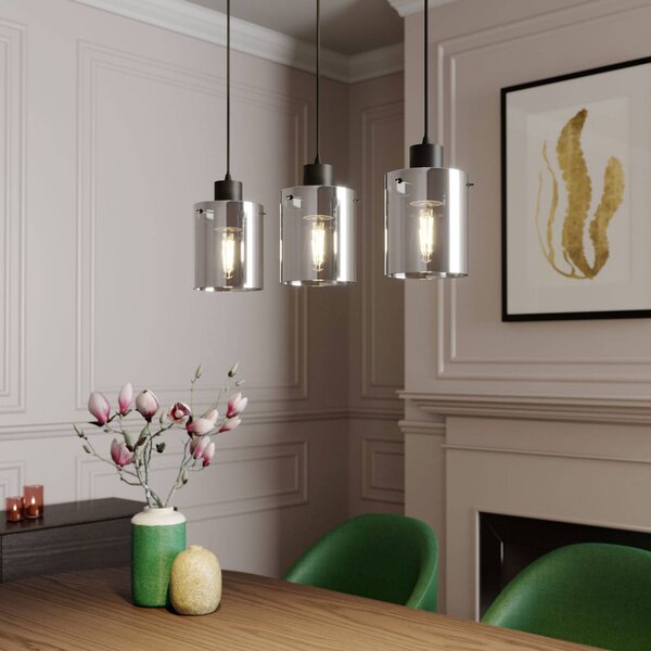Lampada a sospensione in vetro Kourtney Lindby, dimmerabile, Nero, Soggiorno / Sala da pranzo, Moderno, Lampada a sospensione