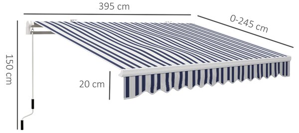 Outsunny Tenda da sole a bracci retraibili con Manovella, Tenda Parasole a Manovella in Metallo e Alluminio, 395x245 cm, Blu e Bianca | Aosom Italy