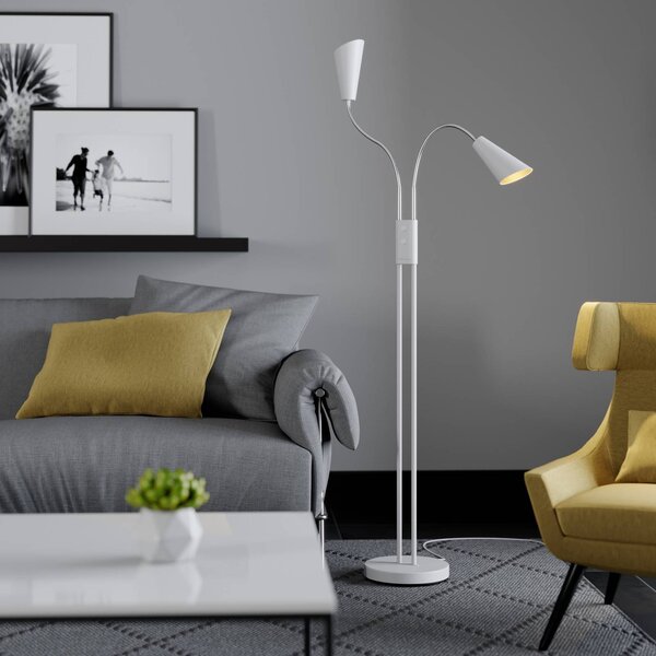 Lampada da terra Medira Lucande, Bianco / Opale, Soggiorno / Sala da pranzo, Metallo, Moderno, Lampada da terra