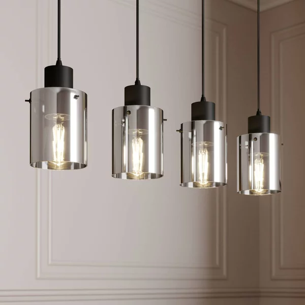 Lampada a sospensione in vetro Kourtney Lindby, dimmerabile, Nero, Soggiorno / Sala da pranzo, Moderno, Lampada a sospensione