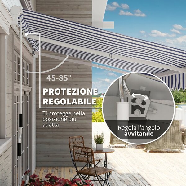 Outsunny Tenda da sole a bracci retraibili con Manovella, Tenda Parasole a Manovella in Metallo e Alluminio, 395x245 cm, Blu e Bianca | Aosom Italy