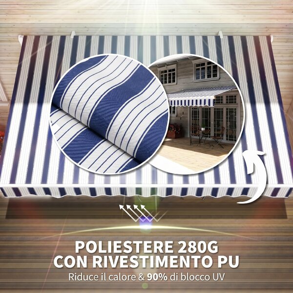 Outsunny Tenda da sole a bracci retraibili con Manovella, Tenda Parasole a Manovella in Metallo e Alluminio, 395x245 cm, Blu e Bianca | Aosom Italy